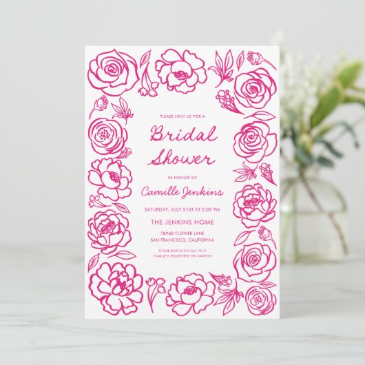 Handgezeichnetes weißfarbenes Brautparty Einladung (Stehend Vorderseite)