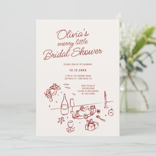 Handgezeichnetes weißliches Brautparty Einladung (Stehend Vorderseite)