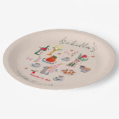 Handgezeichnetes weißliches Brautparty Pappteller (Schrägansicht)