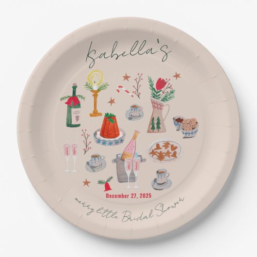 Handgezeichnetes weißliches Brautparty Pappteller (Vorderseite)