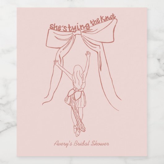 Handgezeichnetes Whimsical Coquette Bow Brautparty Weinetikett (Einzelnes Label)
