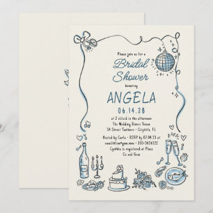 Handgezeichnetes Whimsical Disco-Brautparty Einladung