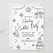 Handgezeichnetes Whimsical Holiday Cocktail Party Einladung (Vorderseite)