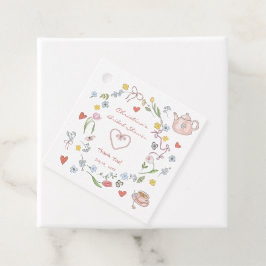 Handgezeichnetes Whimsical Tee-Brautparty Geschenkanhänger (Beispiel)