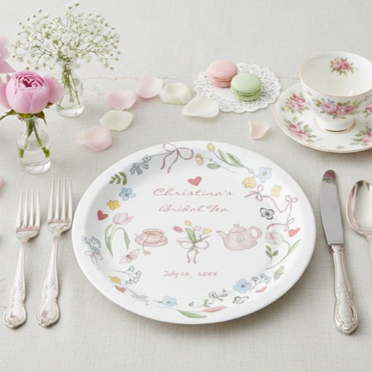 Handgezeichnetes Whimsical Tee-Brautparty Pappteller