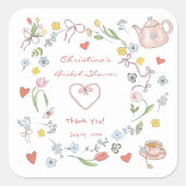 Handgezeichnetes Whimsical Tee-Brautparty Quadratischer Aufkleber (Vorderseite)