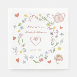 Handgezeichnetes Whimsical Tee-Brautparty Serviette