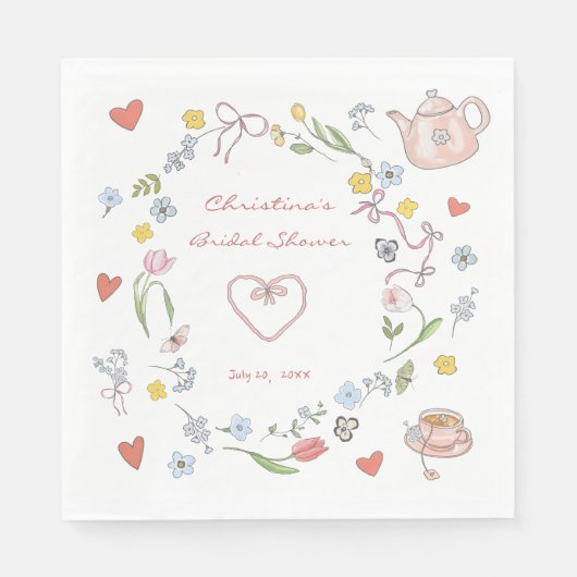 Handgezeichnetes Whimsical Tee-Brautparty Serviette (Vorderseite)