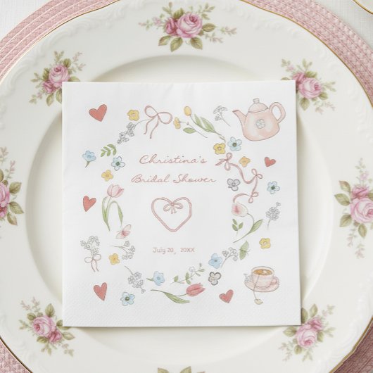Handgezeichnetes Whimsical Tee-Brautparty Serviette