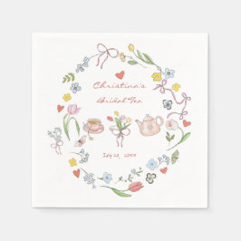 Handgezeichnetes Whimsical Tee-Brautparty Serviette