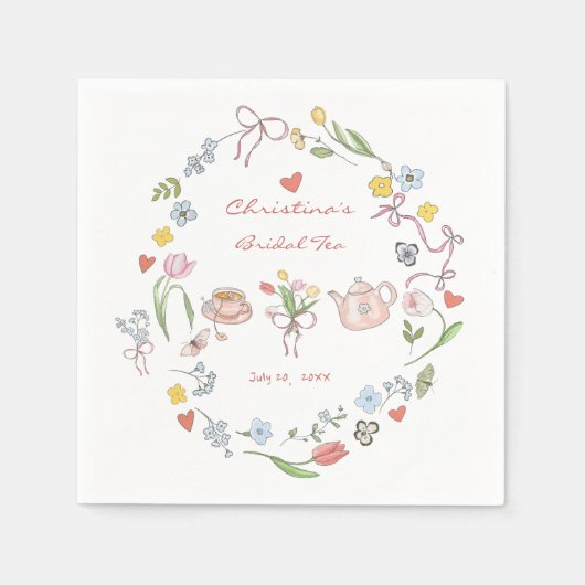 Handgezeichnetes Whimsical Tee-Brautparty Serviette (Vorderseite)
