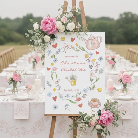 Handgezeichnetes Whimsical Tee Brautparty Willkomm Poster