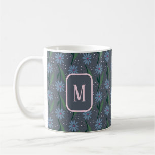 Handgezeichnetes Wildblumen Blau Moody Florales Mo Kaffeetasse