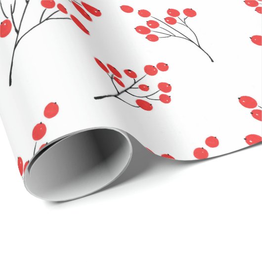 Handgezeichnetes Winter Berries Muster Geschenkpapier (Rolleneckpunkt)