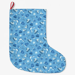 Handgezeichnetes Wintermuster blaues Weihnachtsstr Großer Weihnachtsstrumpf