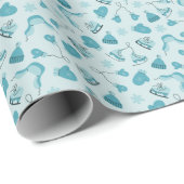 Handgezeichnetes Wintermuster Cyan Verpackungspapi Geschenkpapier (Rolleneckpunkt)