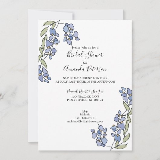 Handgezeichnetes Wisteria Floral Brautparty Einladung (Vorderseite)