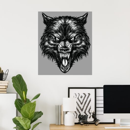 Handgezeichnetes Wolf Poster (Heimbüro)