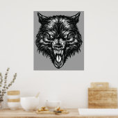 Handgezeichnetes Wolf Poster (Küche)