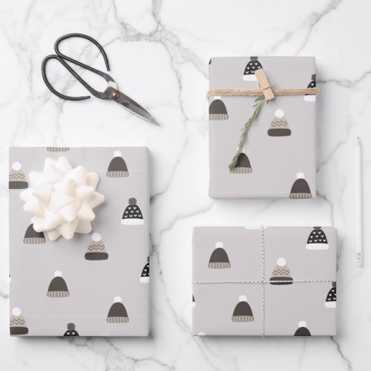 Handgezeichnetes Wollhutmuster Geschenkpapier Set (Vorderseite)