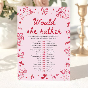 Handgezeichnetes 'Would She Rather' Brautparty-Spi Einladung