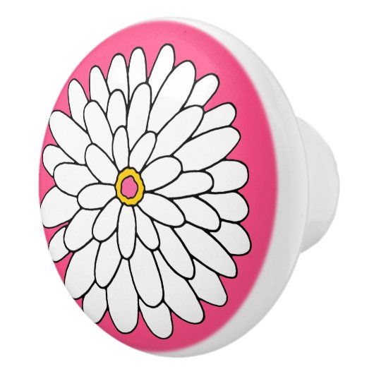 Handgezeichnetes Zinnia Rosa Hintergrund Keramikknauf (Rechts)