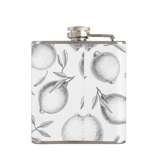 Handgezeichnetes Zitronenmuster Flachmann (Rückseite)