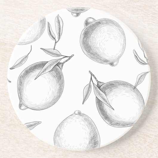 Handgezeichnetes Zitronenmuster Getränkeuntersetzer (Vorne)