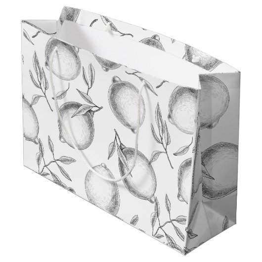 Handgezeichnetes Zitronenmuster Große Geschenktüte (Rückseite Schrägansicht)