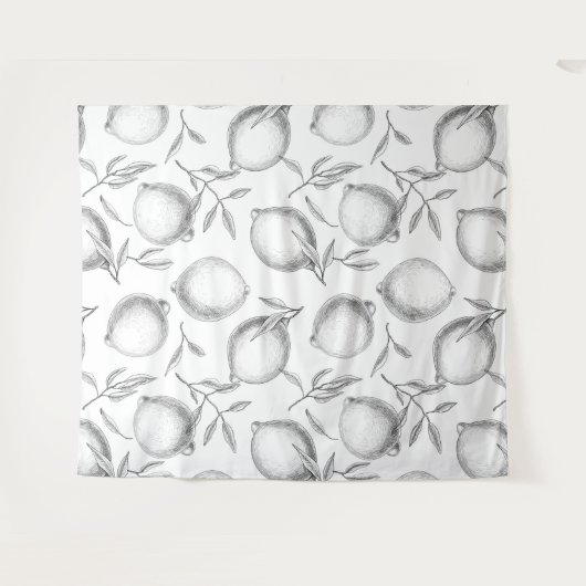 Handgezeichnetes Zitronenmuster Wandteppich (Vorderseite (Horizontal))