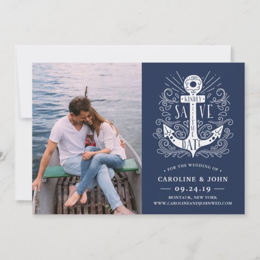 Handgezogene Ankerkarte Save the Date Foto (Vorderseite)