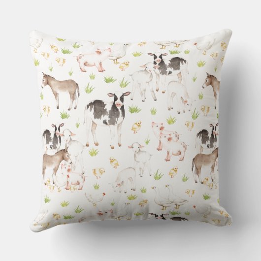 Handgezogene Aquarelltiere auf dem Hof Kissen (Rückseite)