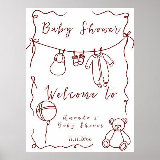 Handgezogene Babydusche - Begrüßungsbabydusche Poster (Vorne)