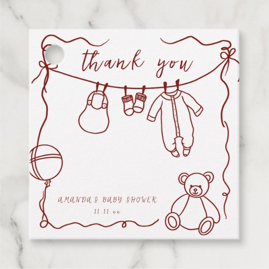 Handgezogene Babykleidung Babydusche Danke Geschenkanhänger (Vorderseite)