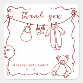 Handgezogene Babykleidung Babydusche Danke Quadratischer Aufkleber