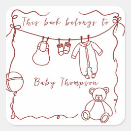 Handgezogene Babykleidung - Buchzeichen Quadratischer Aufkleber