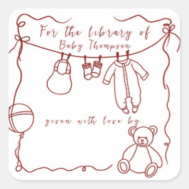 Handgezogene Babykleidung - Buchzeichen Quadratischer Aufkleber