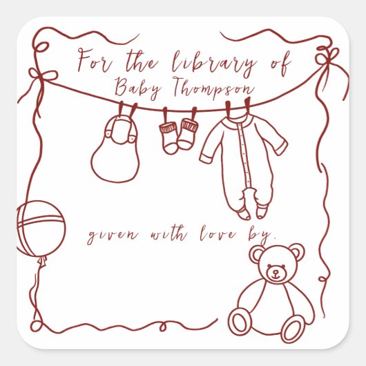 Handgezogene Babykleidung - Buchzeichen Quadratischer Aufkleber (Vorderseite)