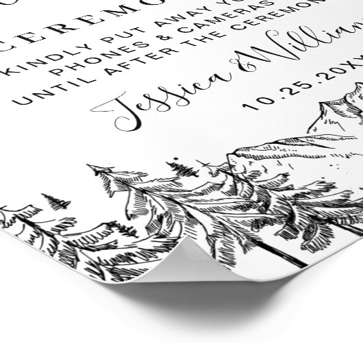 Handgezogene Berge Unplugged Wedding Zeremony Poster (Ecke)