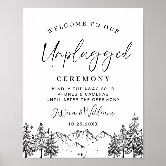 Handgezogene Berge Unplugged Wedding Zeremony Poster (Vorne)