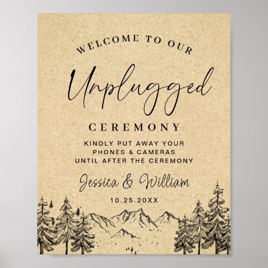 Handgezogene Berge Unplugged Wedding Zeremony Poster (Vorne)