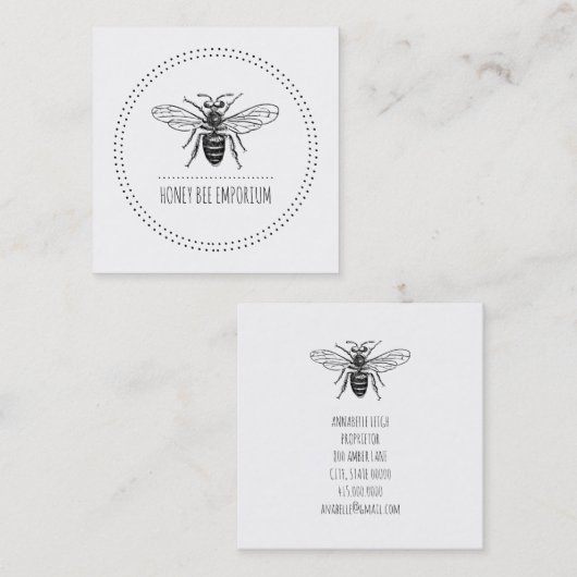 Handgezogene Biene im Kreis Quadratische Visitenkarte (Vorne/Hinten)