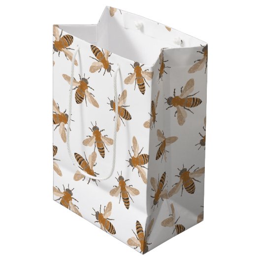 Handgezogene Bienen Geschenktasche Mittlere Geschenktüte (Vorderseite Schrägansicht)
