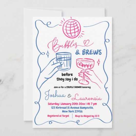 Handgezogene Bläschen und Brauspoppen Dusche Einladung (Vorderseite)