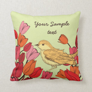 Handgezogene, blühende Bird Background Throw Kisse Kissen