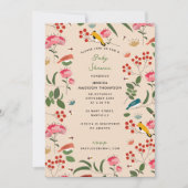 Handgezogene Blütenbienen Botanische Babydusche Einladung (Vorderseite)