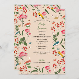 Handgezogene Blütenbienen Botanische Babydusche Einladung