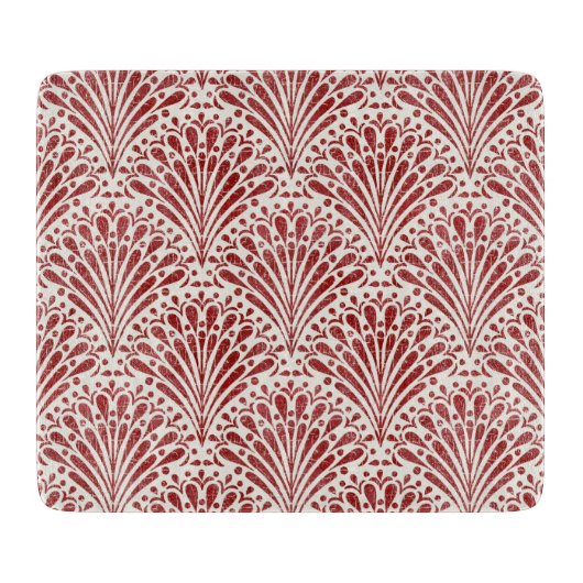 Handgezogene Bohemische Schuppen, rot auf Creme Schneidebrett (Vorderseite)