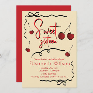 Handgezogene Bows whimsy verspielte Kirsche süß 16 Einladung