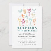 Handgezogene Cocktails Paare Dusche Brautparty Einladung (Vorderseite)